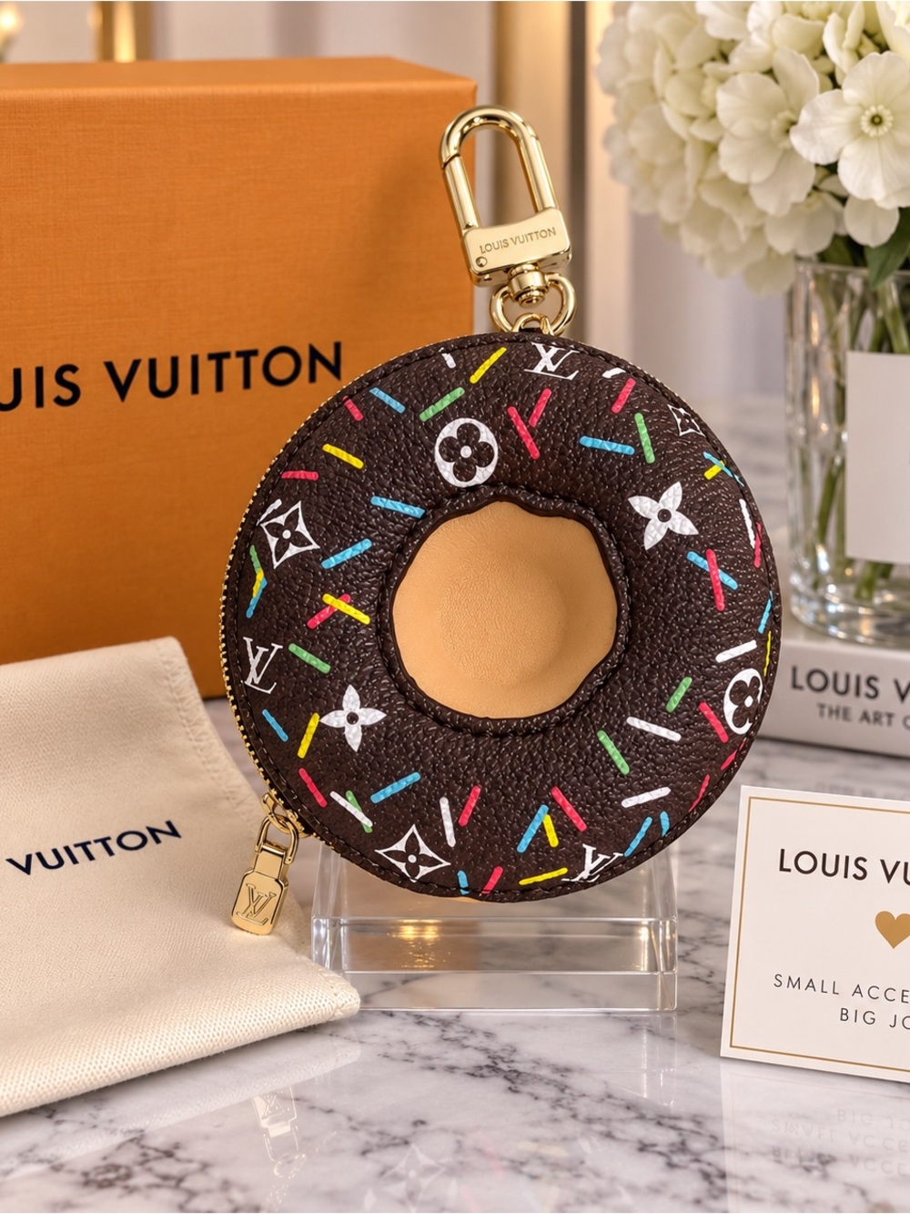 Brown Donut Keychain Pouch with Multicolor Sprinkles